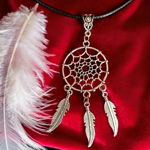 Амулет - подвеска Ловец Снов серебристый 65х35 см на шнурке 370₽