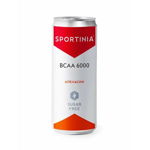 Sportinia Спортиния ВСАА 6000 Апельсин (ZERO SUGAR) ж/б 0,33 12 штук l аргинин 2940 мг витамин с таурин sfd l arginine 500 г для набора мышечной массы выносливости иммунитета