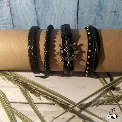 фото Плетеный браслет fashion jewelry, металл, 4 шт., размер 18 см, размер one size, черный
