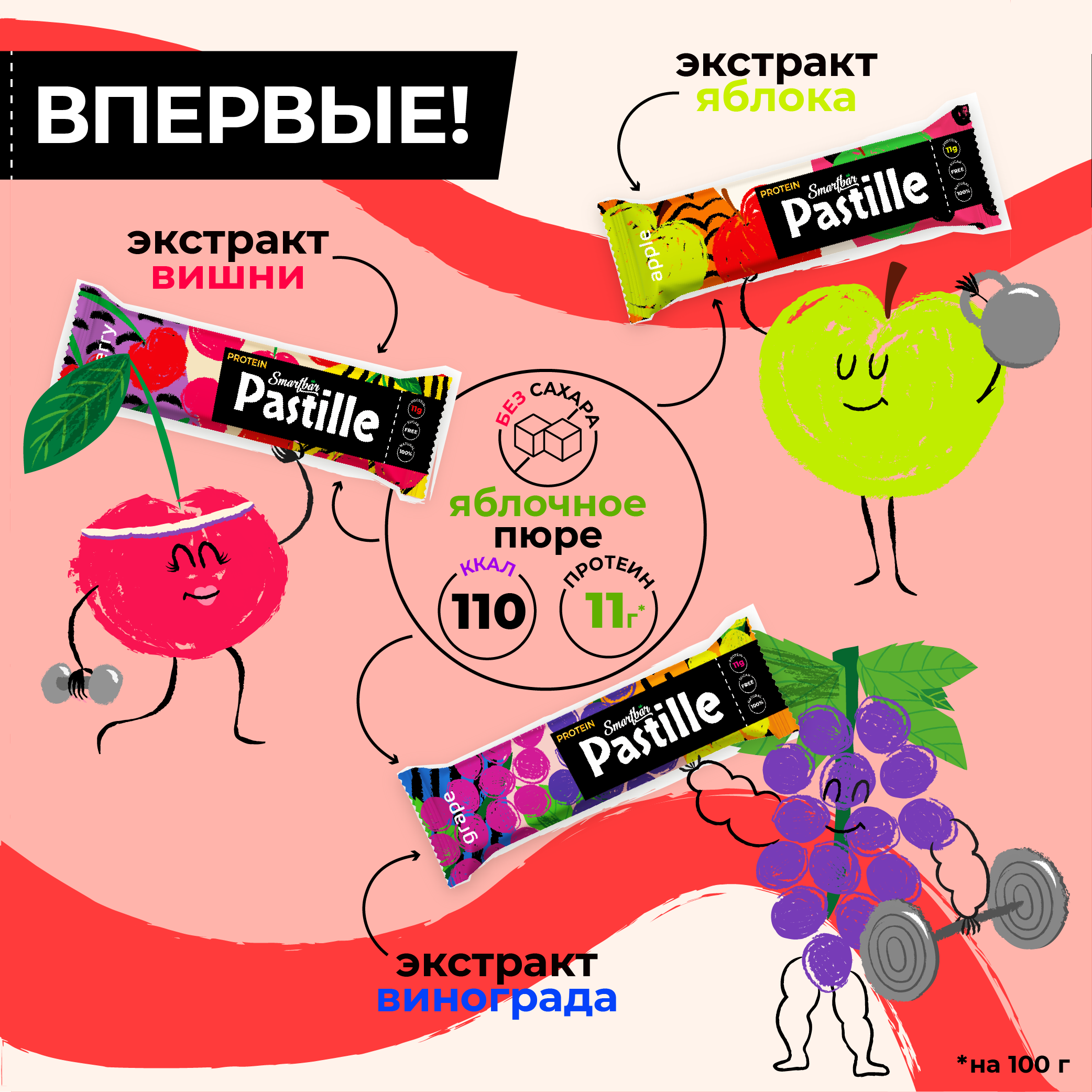 Пастила фруктово-протеиновая без сахара "Ассорти" SmartBar 40г. (6шт) - фотография № 2