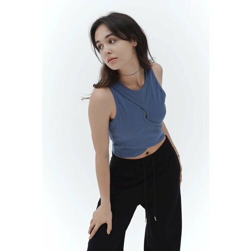 Топ Base Store, хлопок, трикотаж, размер S, синий