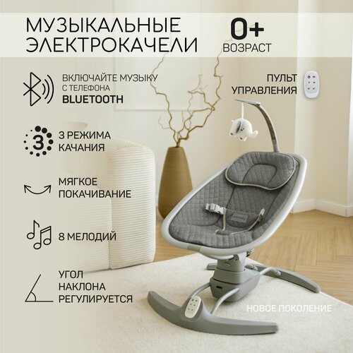 Электронные качели детские AMAROBABY SUPER SWING, серый