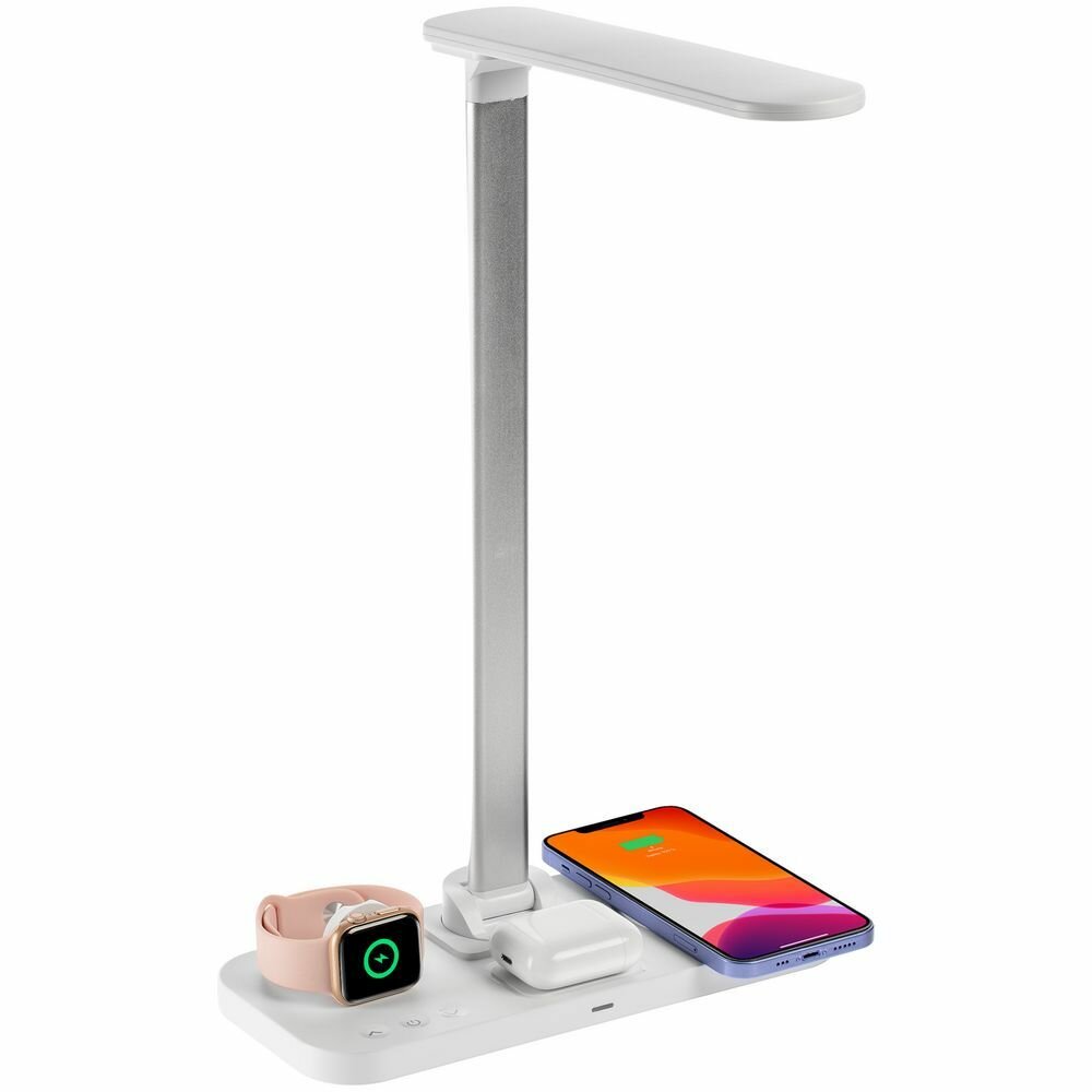 фото Лампа настольная беспроводная зарядка для телефона, часов, наушников подарок девушке женщине маме подруге на 8 марта 14 февраля Power Light, белая
