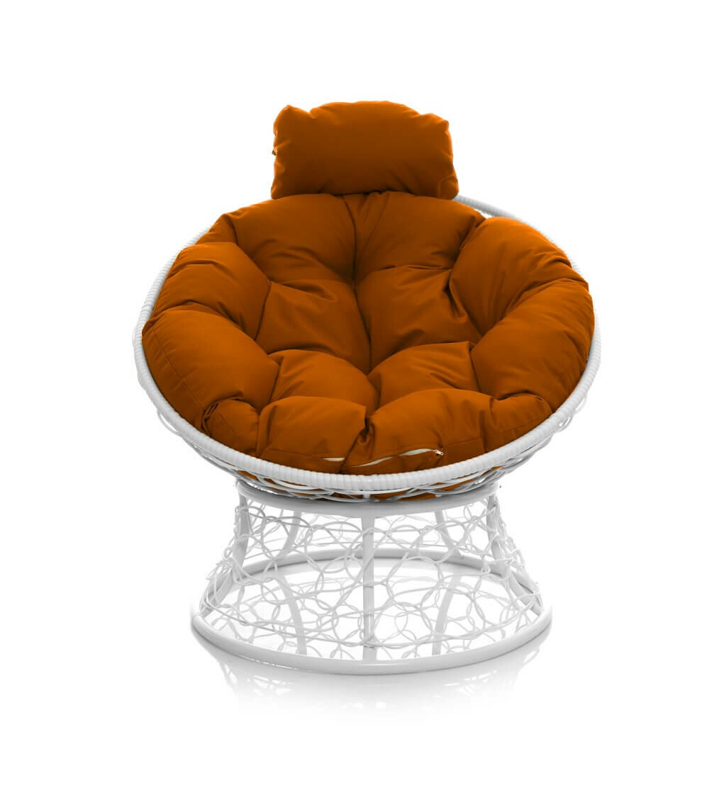 Кресло "Папасан" мини с ротангом белое / оранжевая подушка M-Group