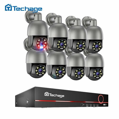 Готовый комплект видеонаблюдения POE 8 камеры 5Мп Techageкамеры Не требуется питание Кабельный интерфейс подключи и работай 43999₽