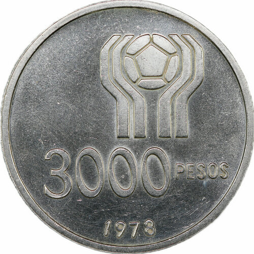 Монета 3000 песо 1978 Чемпионат мира по футболу, Аргентина 1978 Аргентина аргентина 5 песо аргентино 1983 84 г памятник национальному флагу unc