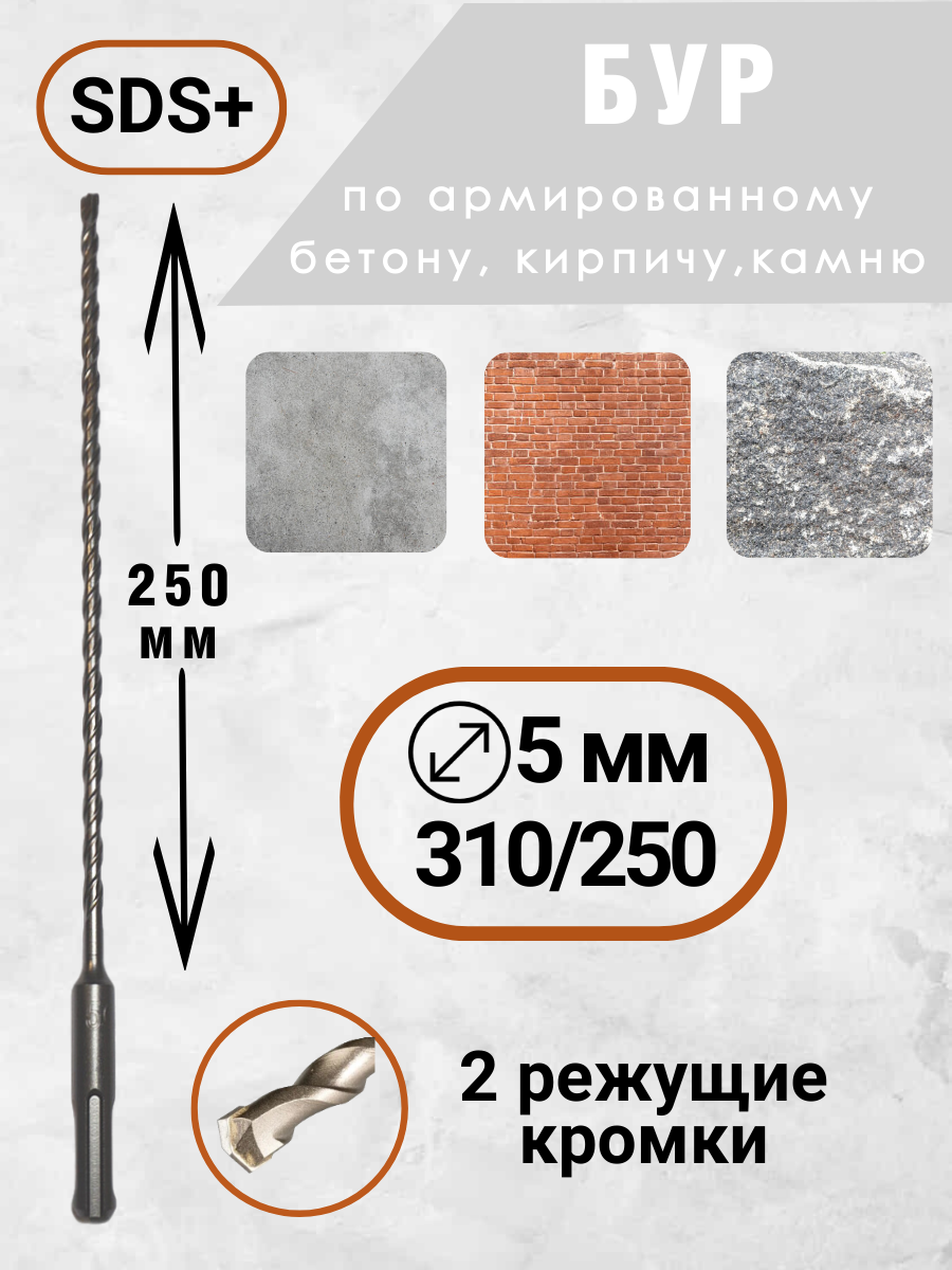 фото Бур для перфоратора по бетону 5х310/250 SDS+