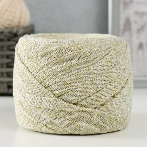 Трикотажная пряжа Риббон с люрексом 85м1705 гр Белый люрекс Золото 899₽