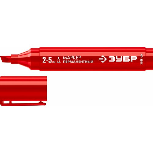 ЗУБР МП-300К 2-5 мм, клиновидный, красный, Перманентный маркер, профессионал (06323-3) маркер строительный зубр мп 300к 06323 3 перманентный клиновидный 2 5 мм красный