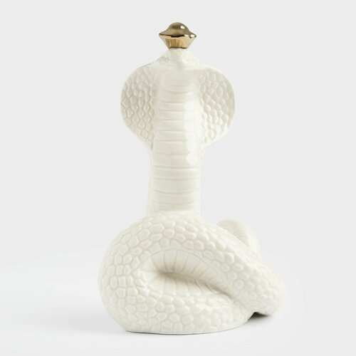 Статуэтка, 16 см, керамика, молочная, Кобра в золотистой короне, Royal cobra молочный, размер 17 см