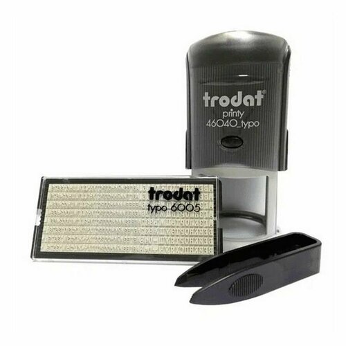 Печать самонаборная Trodat 46040/R2 двухкруговая, диаметр 40 мм + сменная синяя штемпельная подушка + касса букв, цифр, символов + пинцет