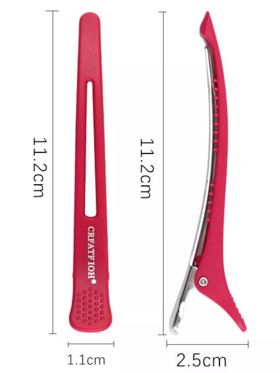 Парикмахерские зажимы для волос Lunaport, с силиконовыми вставками, длина 11 см, 6 штук, красные — фото 1