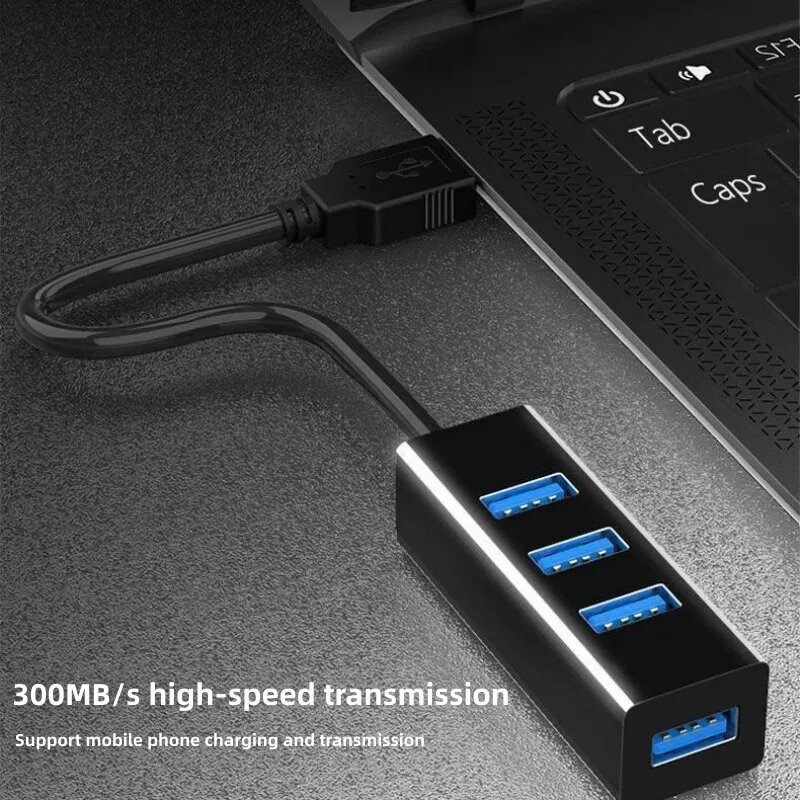 4 порта USB 3,0 Hub Высокоскоростной USB C HUB удлинитель Multi Splitter адаптер OTG для ПК ноутбука Windows Vista компьютерные аксессуары, Balck, 120cm — фото 1