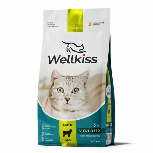 Wellkiss Sterilized Сухой корм для стерилизованных кошек, с ягненком, 3 кг