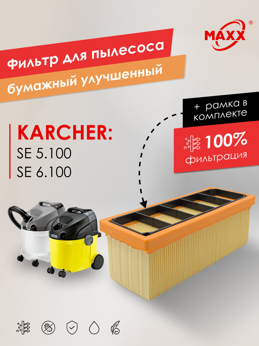 HEPA фильтр бумажный для пылесоса Karcher SE 5.100 Karcher SE 6.100