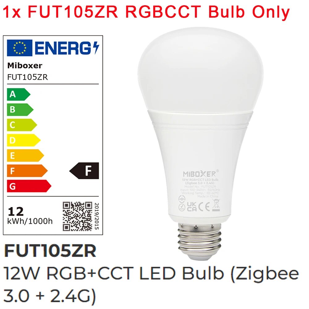 MiBoxer FUT103ZR 4W FUT106ZR 6W GU10 FUT105ZR 12W E27 RGB + CCT светодиодный лампочка светильник умный прожектор Zigbee 3,0 2,4G RF лампа ac110в 220 В, FUT105ZR 12W E27, Белый