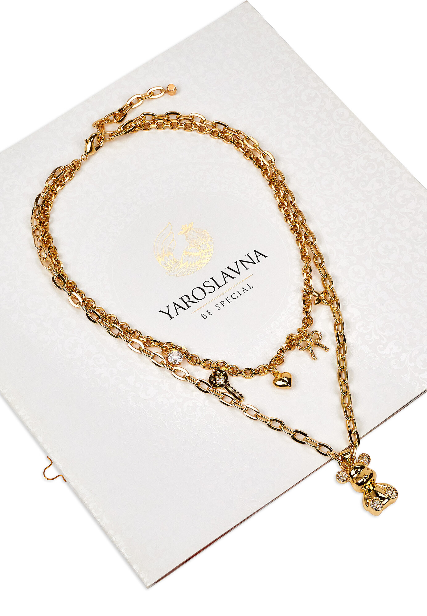 Колье YAROSLAVNA, циркон, гематит, длина 40 см, золотой — фото 1