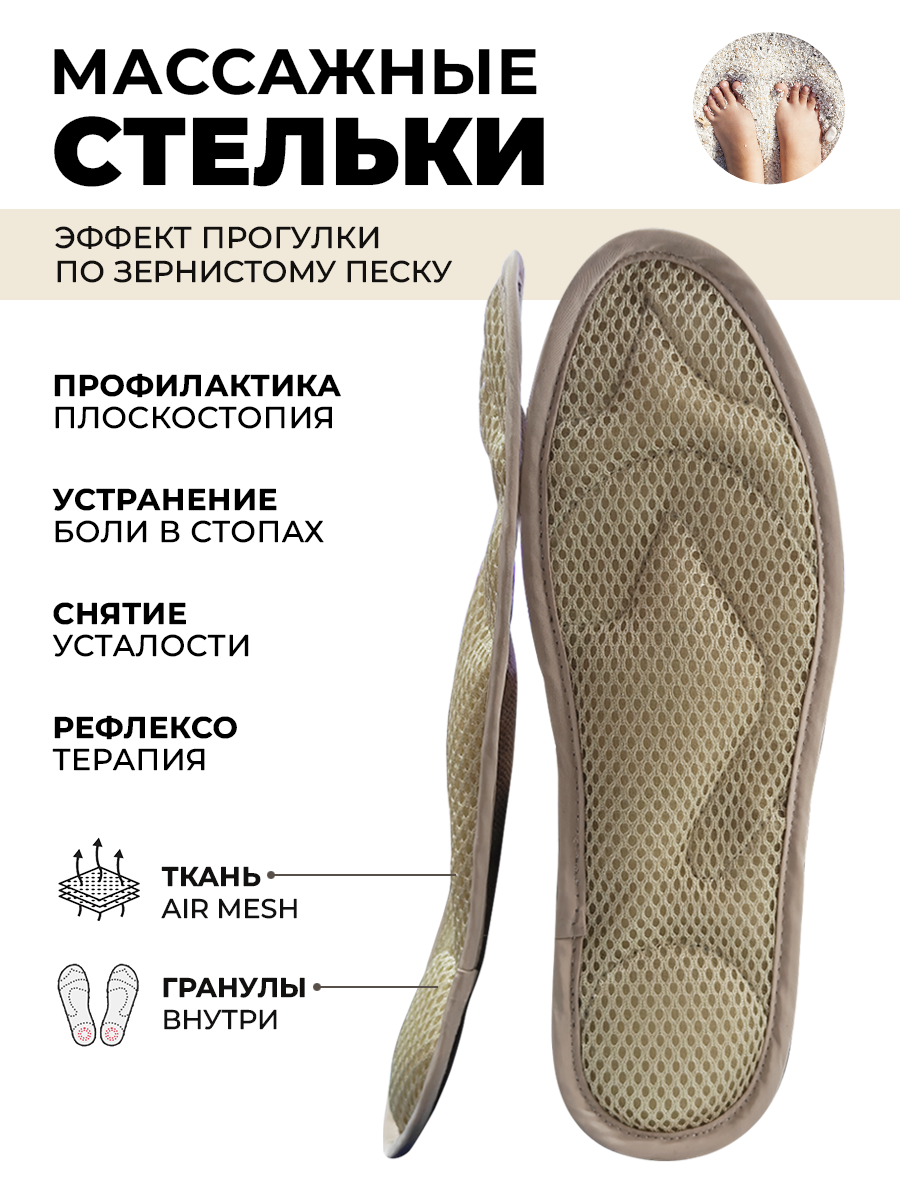 Стельки Релаксы массажные, анатомические, с ортопедическим эффектом, с гранулами, от шпоры и плоскостопия, р. 39