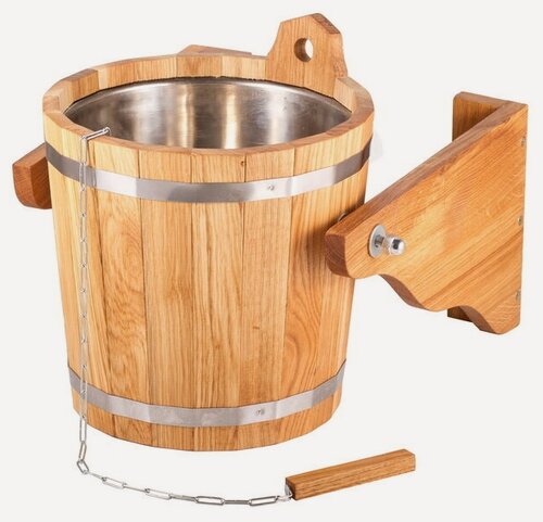 Изображение товара Обливное устройство WoodSon 12 л из дуба, с нержавеющей вставкой (арт. WOU5)