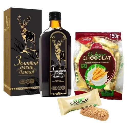 Набор: Бальзам Магия Трав Золотой Олень 250 мл + конфеты мультизлаковые в белой глазури 150 гр