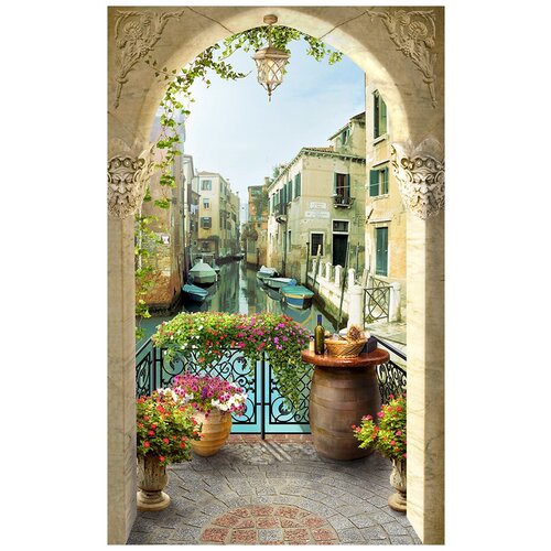 Фотообои Уютная стена Балкон с аркой в Венеции 170х270 см Виниловые Бесшовные (единым полотном)
