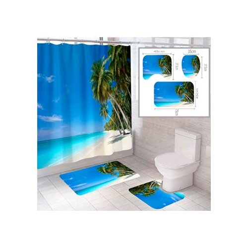 фото Штора и два коврика для ванной комнаты комплект "пляж-3 santrade