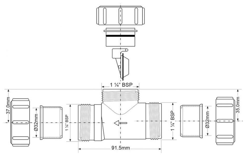 Обратный клапан горизонтальный McAlpine S28-NRV-32 D 32х32 компрессионное соединение