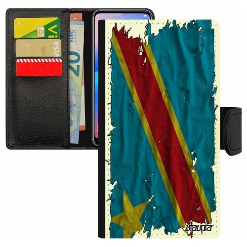 фото Чехол-книжка на мобильный iphone 8 plus, "флаг конго киншаса на ткани" страна utaupia