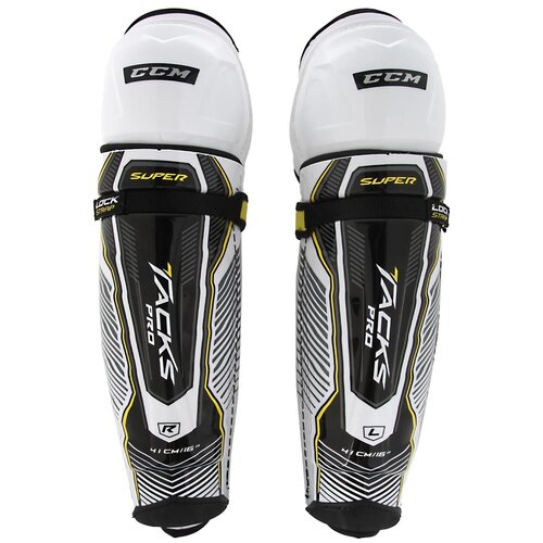 фото Щитки ccm super tacks pro shin guards sr (14 дюйм.), белый/черный/желтый