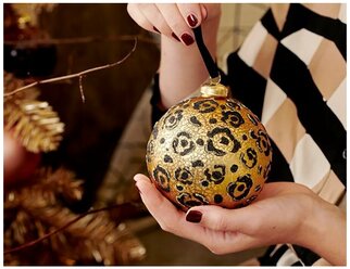 Набор стеклянных ёлочных шаров леопардовый гламур, золотой, 10 см, упаковка 2 шт, Kaemingk