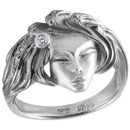 Перстень Альдзена 1001 ночь К-25041, серебро, 925 проба, родирование, фианит, размер 18.5, черный, серебряный