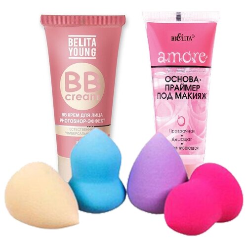 ВВ крем для лица Belita Young и Основа праймер под макияж Amore и спонж для макияжа Яйцо