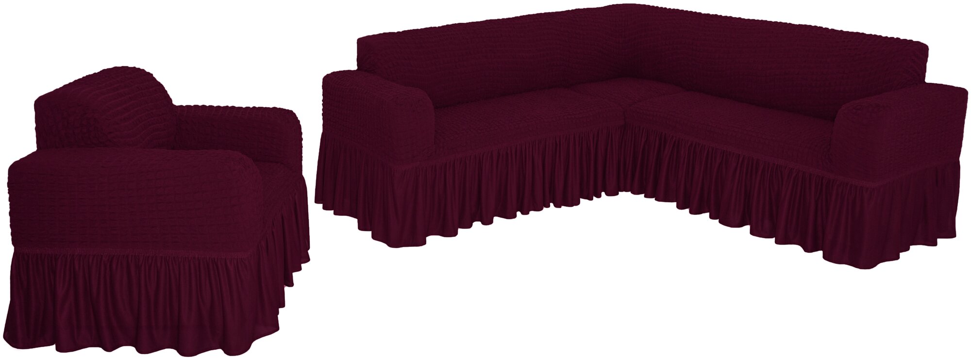Набор чехлов Venera на угловой диван и одно кресло универсальный с оборкой, цвет Бордовый
