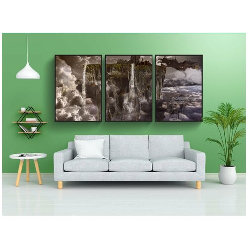 фото Набор модулных постеров для интерьера "город, парить, плавучий город" 60x90 см. в тубусе, без рамки lotsprints