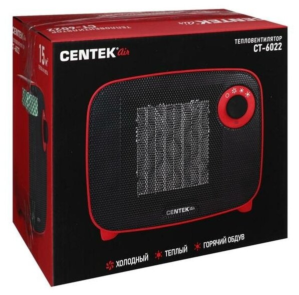 Тепловентилятор CENTEK , 1500Вт, красный, черный - фото №7