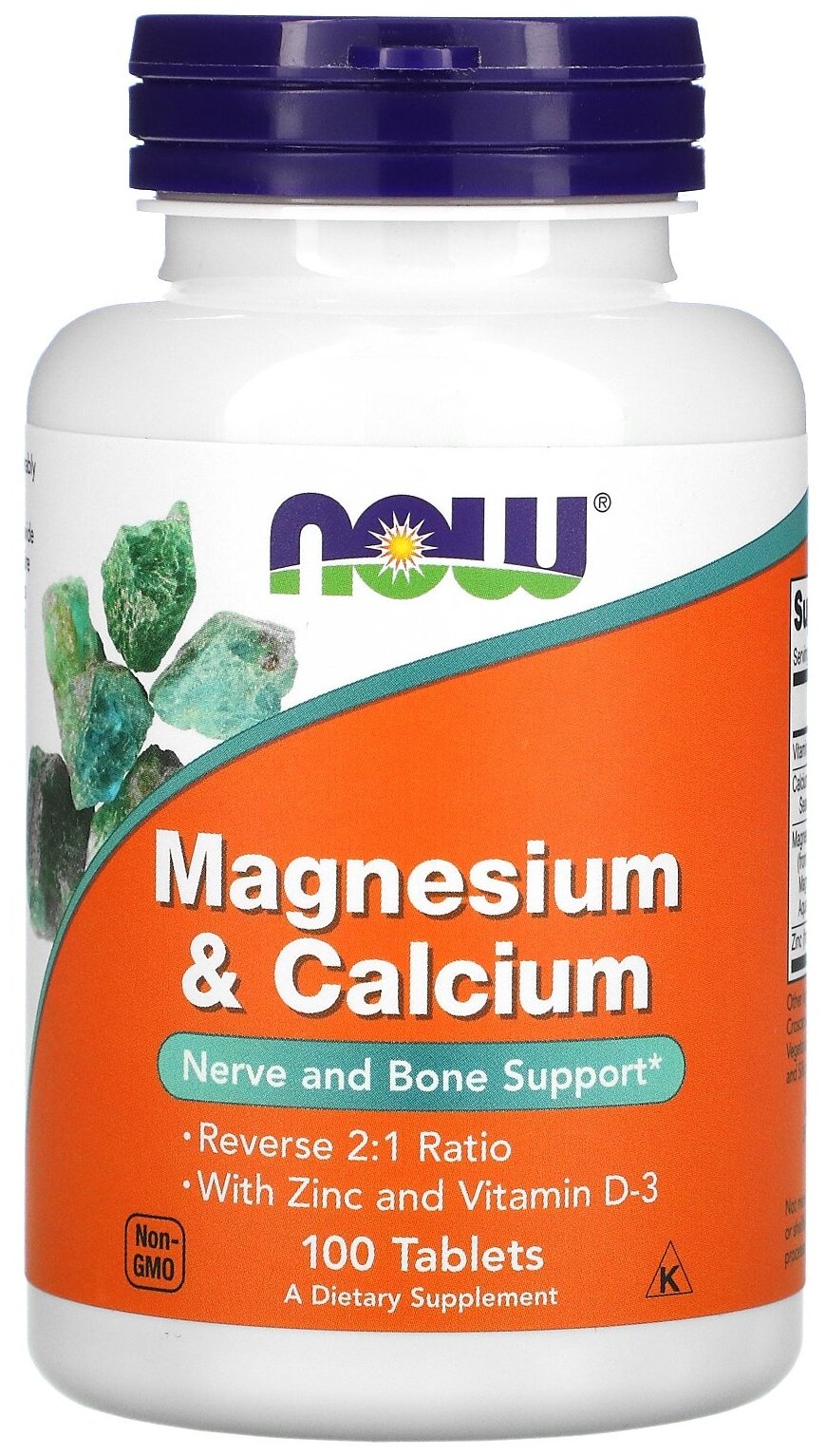 Таблетки NOW Magnesium & Calcium with Zinc and Vitamin D3, 270 г, 100 шт.