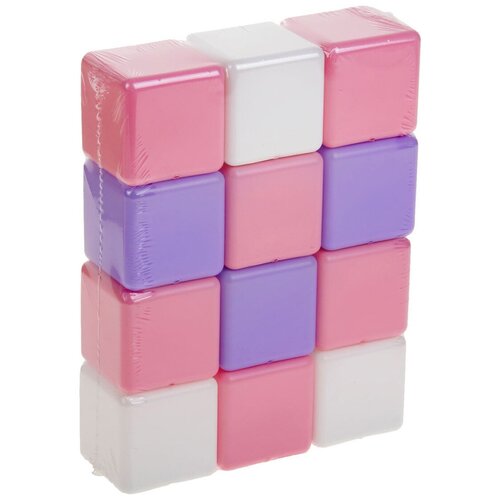 Набор цветных кубиков, 12 шт, 6 х 6 см, цвет розовый