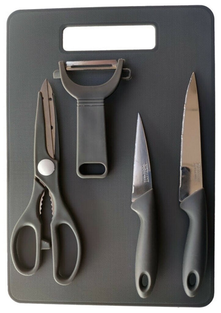Набор аксессуаров для кухни 5 предметов доска разделочная 2 ножа ножницы овощечистка в блистере