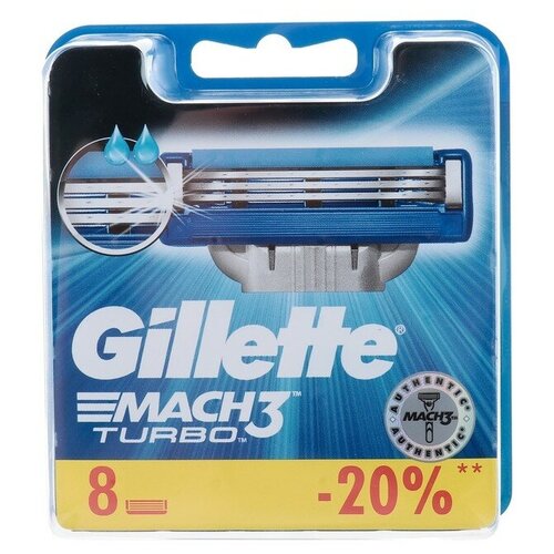 Gillette Сменные кассеты Gillette Mach 3 Turbo Aloe, 3 лезвия, 8 шт