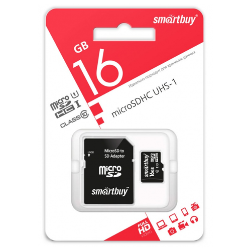 Карта памяти microSD Smartbuy 16GB Class10 UHS-I (U1) 10 МБ/сек с адаптером micro sdhc карта памяти smartbuy 16gb сlass 10 без адаптеров