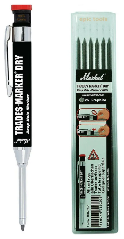 Строительный карандаш Markal Trades-Marker металлический 2.8 мм + 6 запасных графитовых стержней