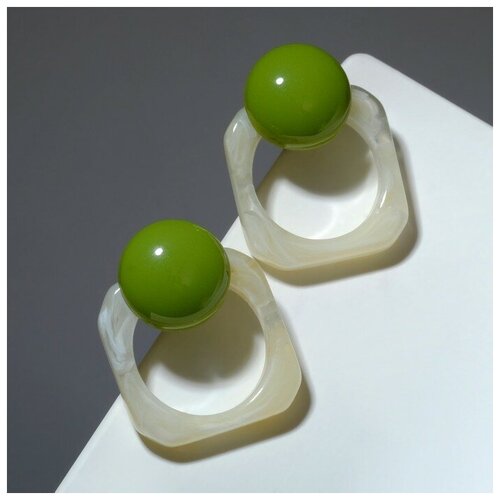 фото Серьги ассорти "льдинка" квадрат и шарик, цвет бело-зелёный recom
