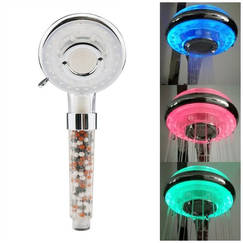 Лейка-ионизатор для душа Led Shower с подсветкой воды (3 цвета), с 3-мя режимами душевой струи и с турмалином (диаметр душевой головки 9 см.)