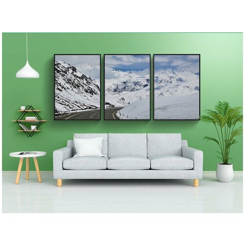 фото Набор модулных постеров для интерьера "дорога, зима в горах, снег" 60x90 см. в тубусе, без рамки lotsprints