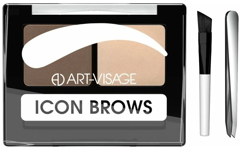 Двойные тени для бровей ICON BROWS с кисточкой и пинцетом тон 102 шатен Art-Visage