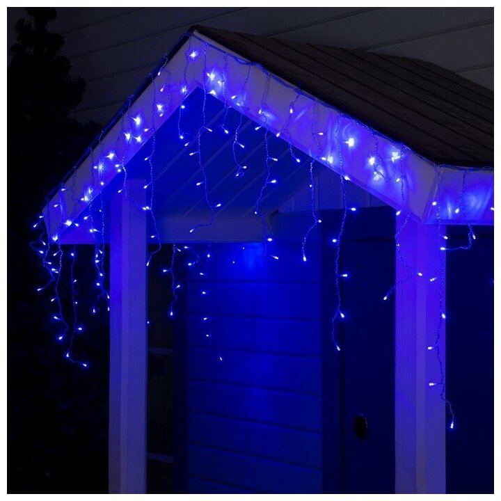 фото Гирлянда уличная Luazon Lighting "Бахрома" УМС, 3*0,6 м, 3W LED-160-220V, нить прозрачная, свечение синее (187278)