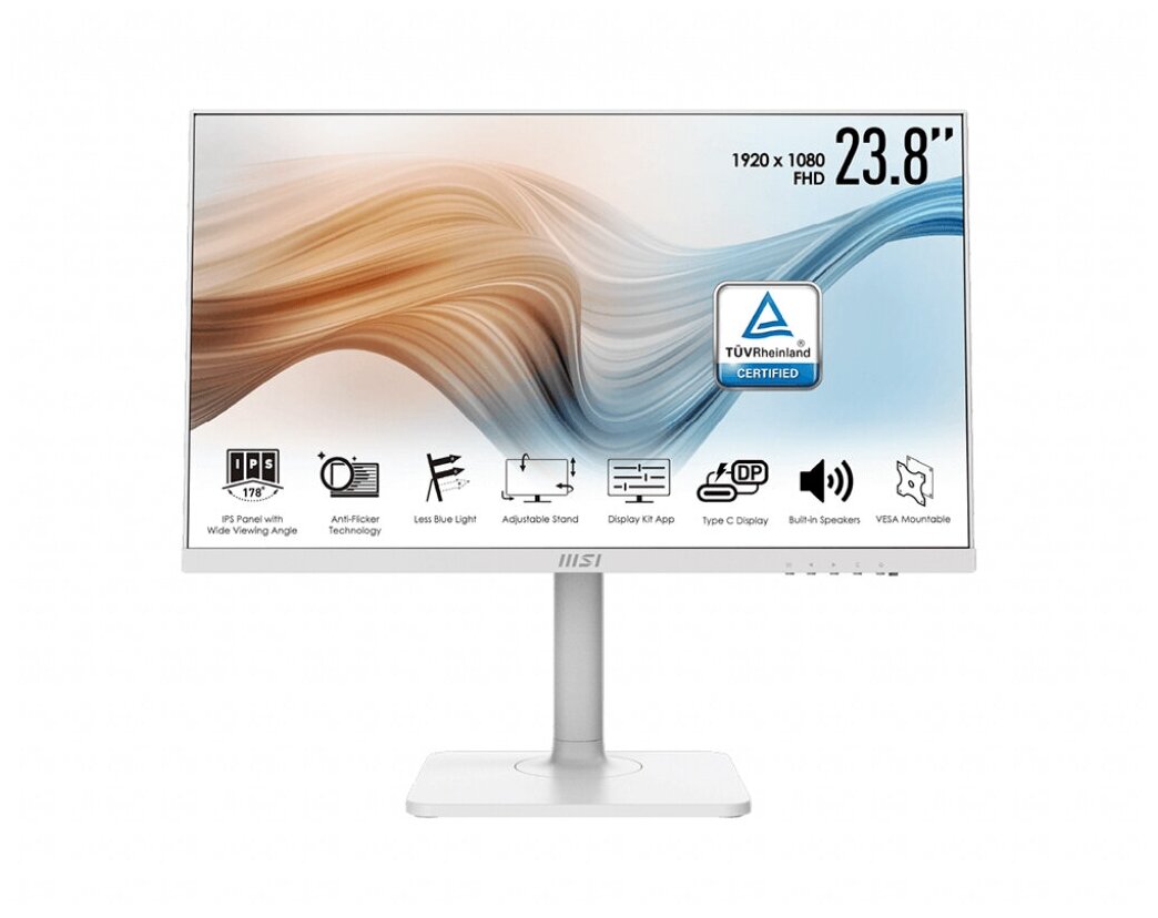 Монитор MSI 238 Modern MD241PW 75Hz 1920x1080 IPS 5ms 250cdm Tilt Swivel Has Pivot HDMI USB Type-C White