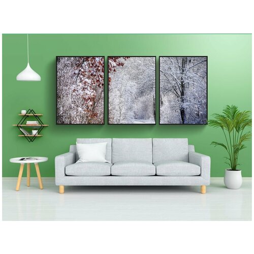 фото Набор модулных постеров для интерьера "дерево, зима, снег" 60x90 см. в тубусе, без рамки lotsprints