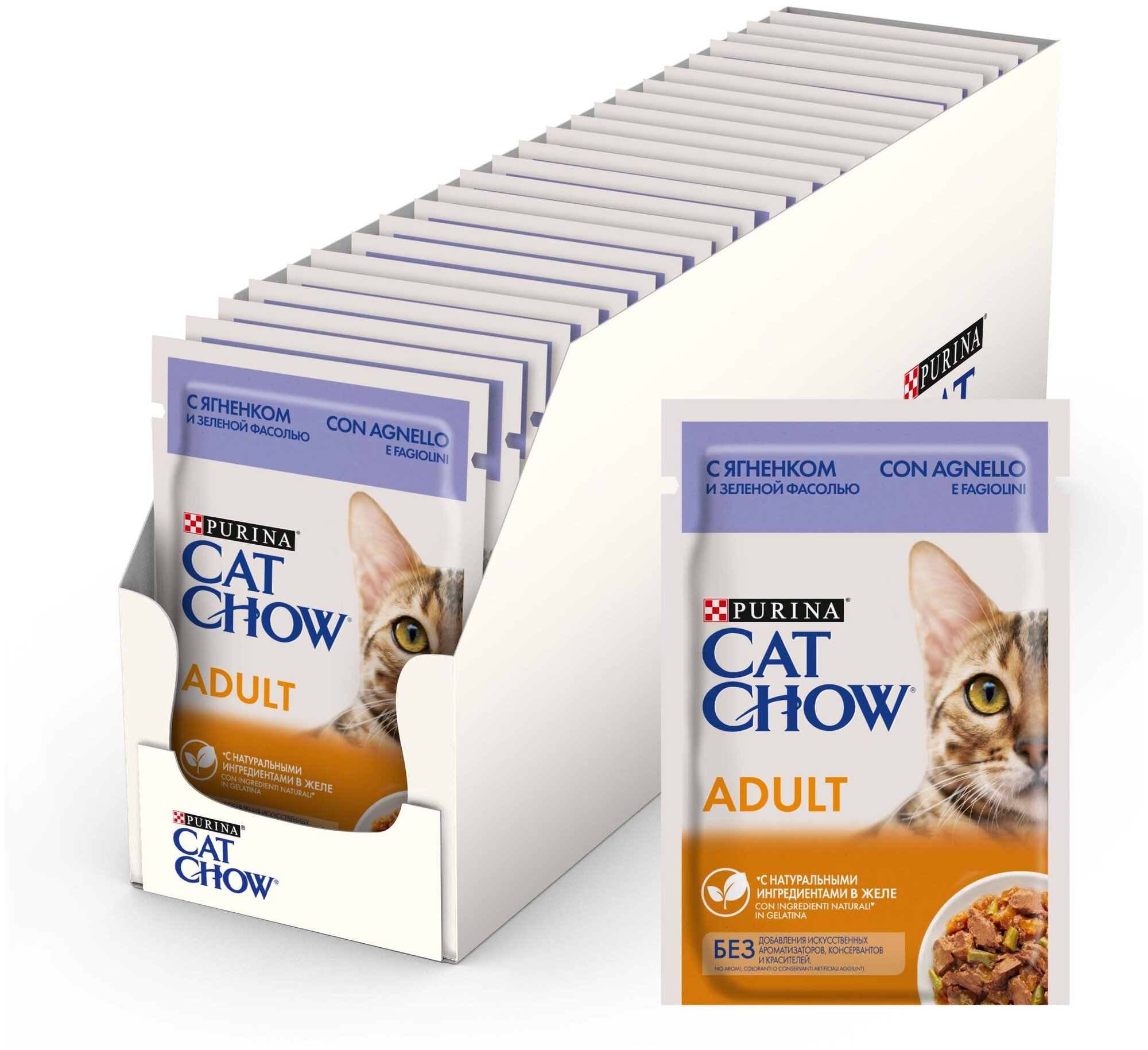 Влажный корм для кошек CAT CHOW с ягненком и зелёной фасолью 26 шт. х 85 г (кусочки в желе)