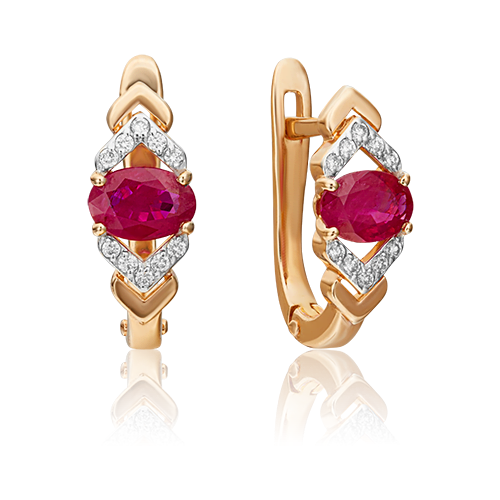 фото Серьги platina, красное золото, 585 проба, бриллиант, рубин, красный platina jewelry